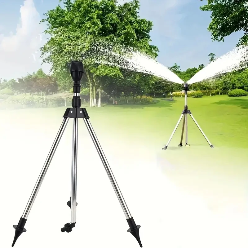 

360 Rotary Irrigation Sprinkler Head With Tripod Telescopic Support Automatic Rotating Sprayer Garden Watering Sprinkler Head