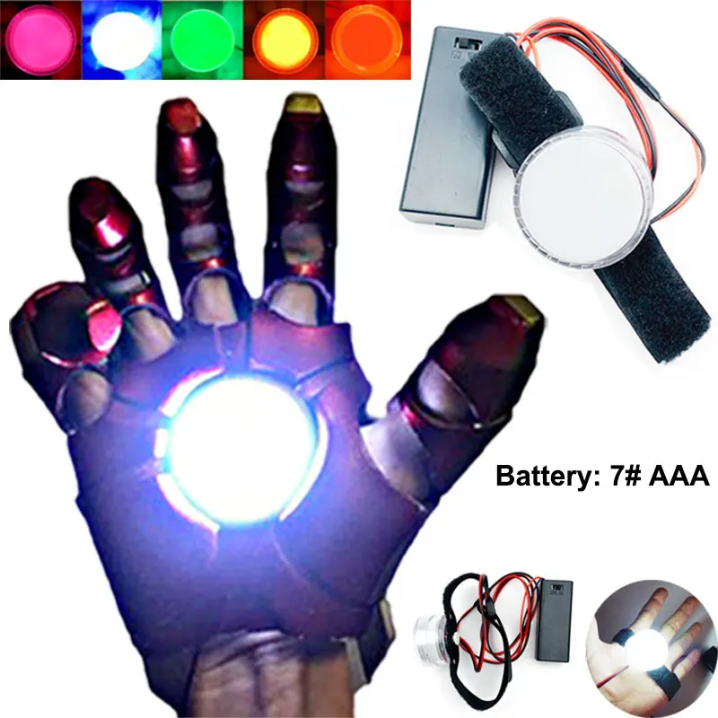 Accesorios de Cosplay de Halloween, luz Led de bricolaje, luz controlada para hombre, lámpara de mano Tony Stark, guante, luces de Palma, accesorios