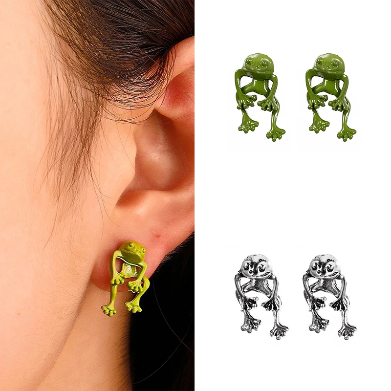 RetroGem-pendientes con forma de rana verde para mujer, aretes con forma de pez y gato, joyería sencilla, regalo exquisito, venta al por mayor, 2023