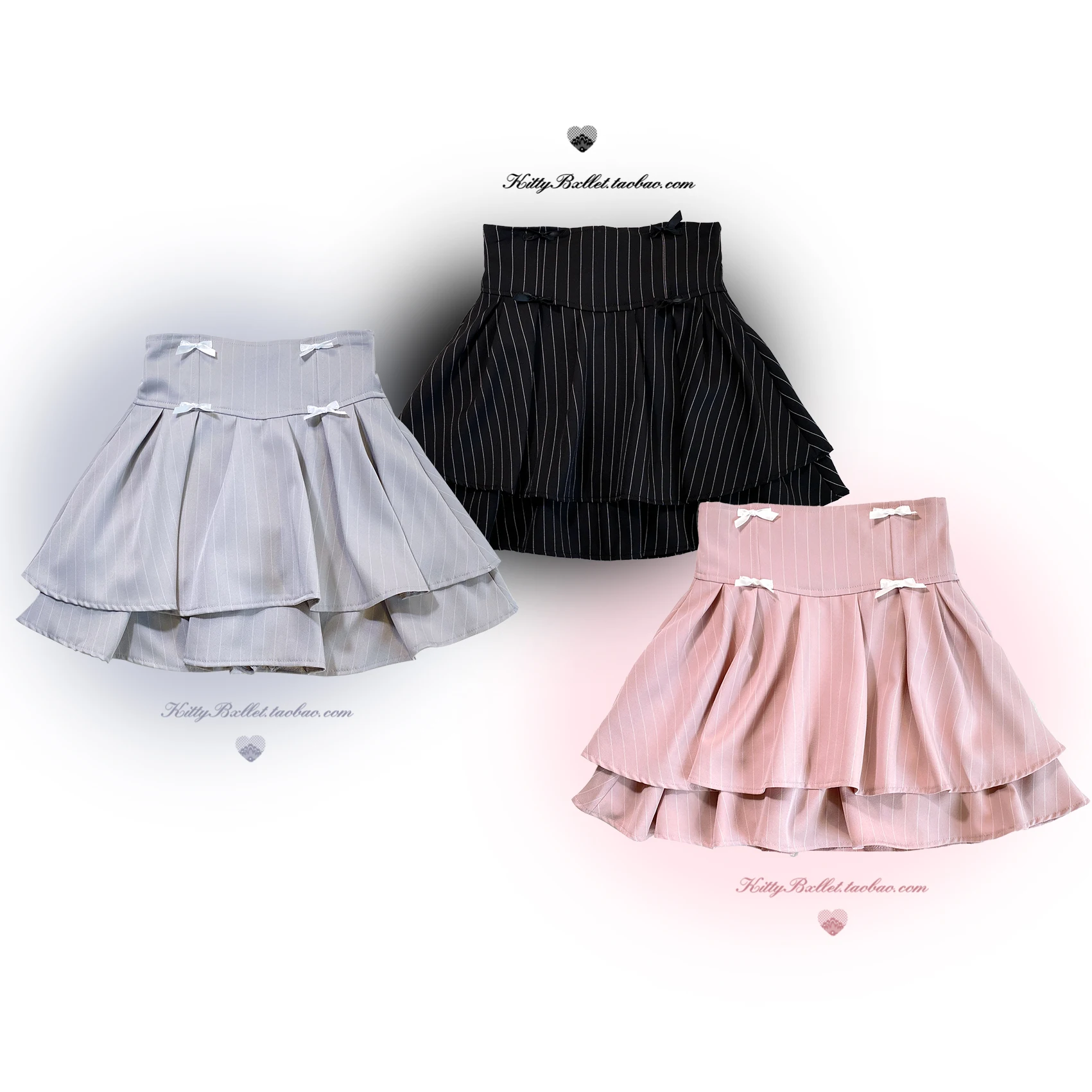Japanese Mines Style Sweet Cute Double-layer Mini Skirt Bow High Waist A-line Striped Versatile Lolita Short Skirt Women Summer