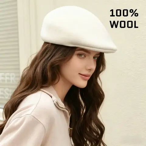 Gorro clásico de fieltro de lana para mujer, boinas de invierno de alta calidad, viseras literarias de ocio para mujer, sombrero de fieltro de lujo de diseñador