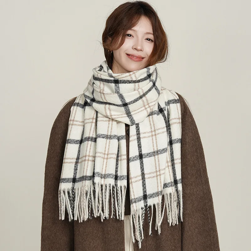 Fashion Plaid Scarf Women, Fall And Winter Korean Imitation Cashmere Plaid Scarf, Thickened Winter Scarf Female Models