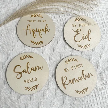 Islamische Meilensteinkarte, muslimische Geburtsankündigung, Salam World First Eid Ramadan Aqiqah, Foto-Requisite, Babyparty, Eid al-Fitr-Geschenk