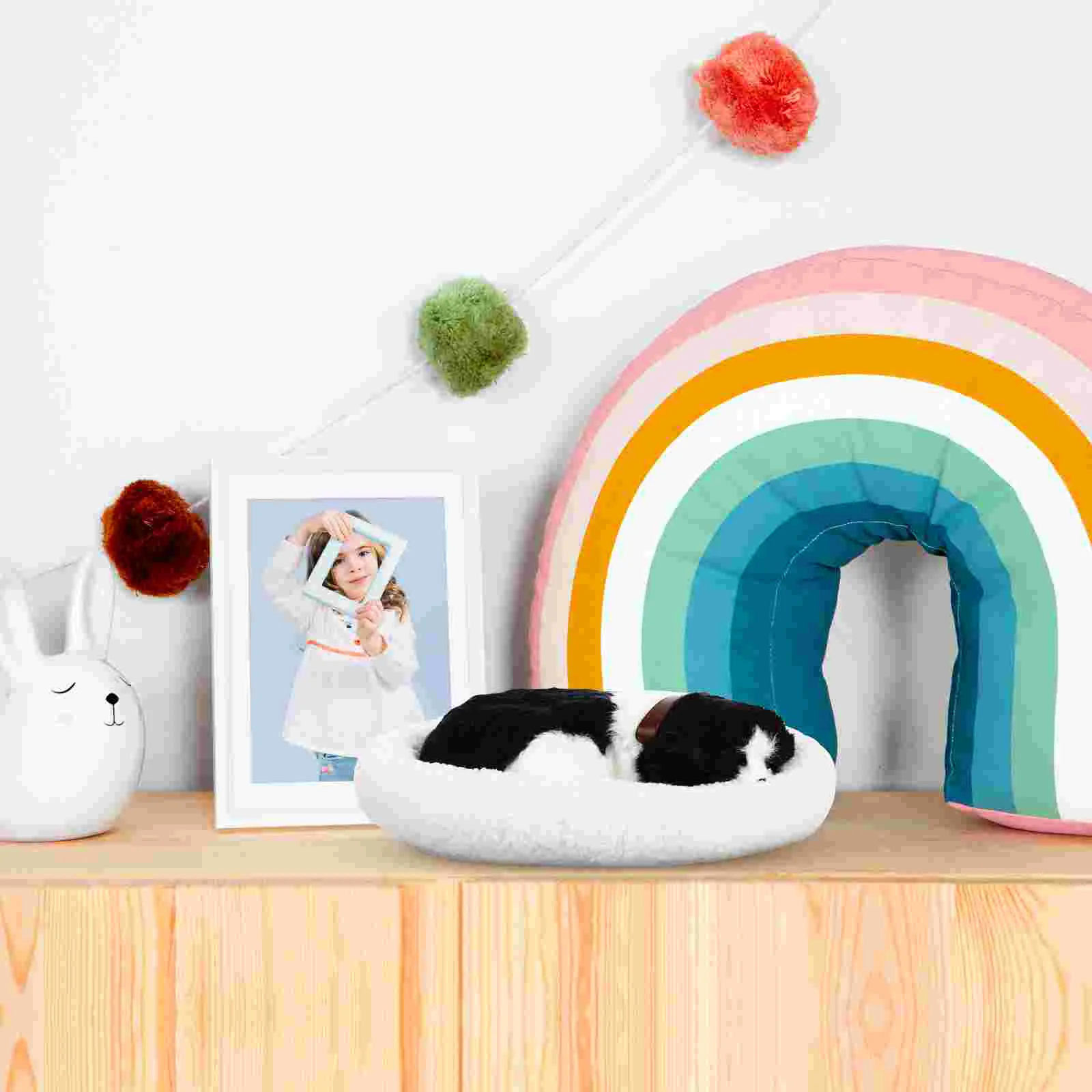 Simulato peluche cane addormentato modello ornamenti farciti falso realistico respirazione realistica polietilene interno rigido cavo