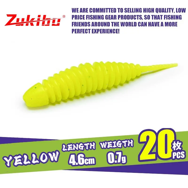 ZUKIBO Neue 20 stücke Angeln Tiny Wurm Köder Locken Tanta 35mm 46mm Silikon Köder Swimbait Wobbler Künstliche weiche Köder Bass Hecht