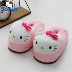 Sanrio Hello Kitty Cute Cartoon Cotton Slippers Women's Flat Heels Big Head Shoes Adult Warm Shoes Student Dormitories Slippers