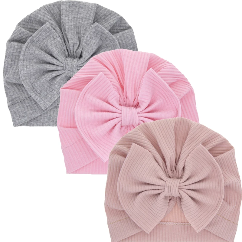 Accessories Baby Girl Cotton Turban Big Bow Hat Toddler Kids Head Wrap Newborn Beanie Solid Color Infant Bonnet Cap 0-2T