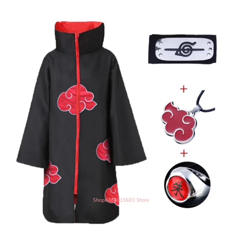 Anime Christmas  Cloak Set Ring Cosplay Costume Ninja Coat Mantle Deidara Red Cloud Robe Halloween Party Gifts