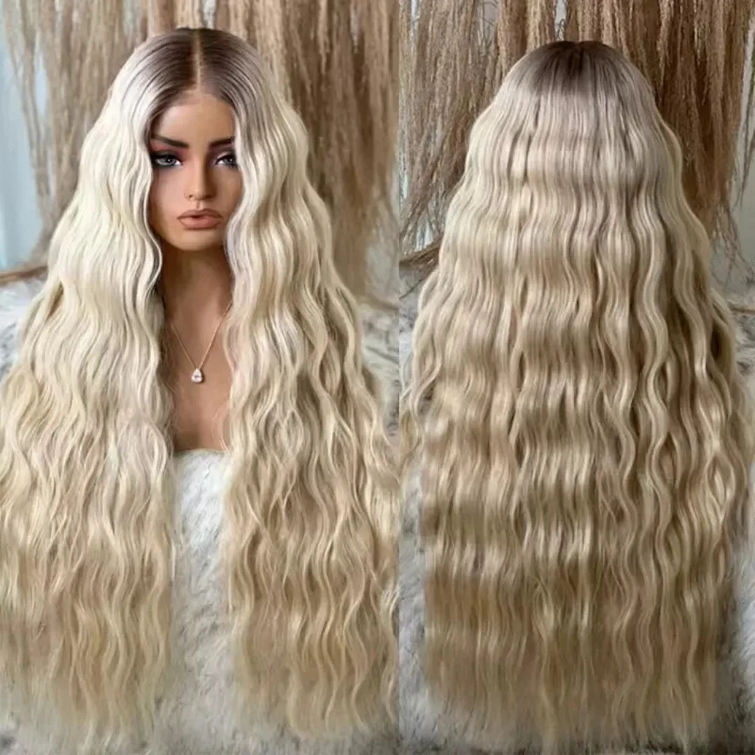 Long Deep Wave  Dark Root Ombre Blonde Lace Front Wig Natural Hairline 13x4 HD Transparent Lace Frontal Wig Preplucked