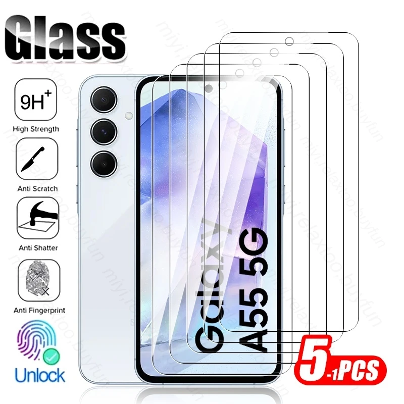 1-5Pcs HD+9H Tempered Glass Curved Screen Protectors Case For Samsung A55 5G Protective Glass Sumsung Samsyng A 55 35 25 15 2024