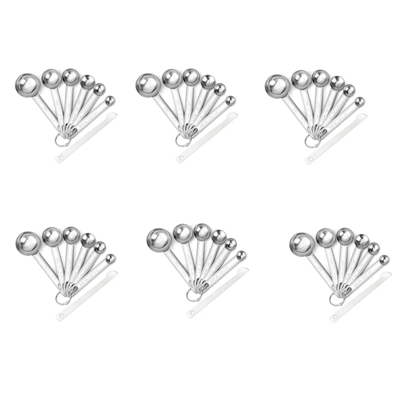 ELEG-6X Stainless Steel Measuring Spoons Cups Set, Small Tablespoon, Teaspoons, Set 6 With Bonus Leveler, For Dry And Liquid