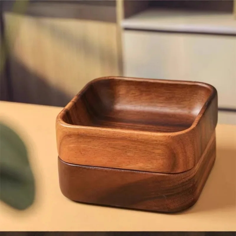 2027 1pcs Walnut Wood Dim Sum Tray Pastry Nut Small Square Bowl Storage Box Solid Wood High Color Fruit Tray