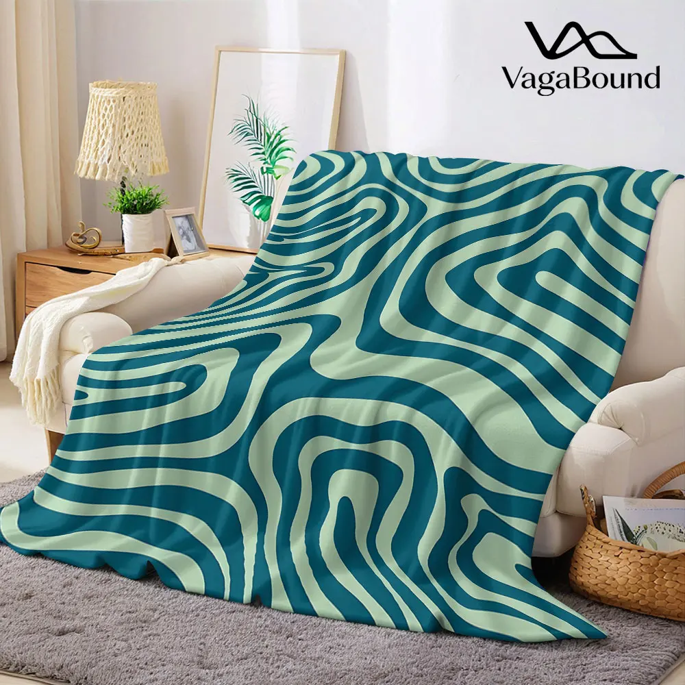 teal wavy zebra Flannel Blanket Warm Soft Halloween Christmas Decorative Couch Warm Cozy All-Season Gift