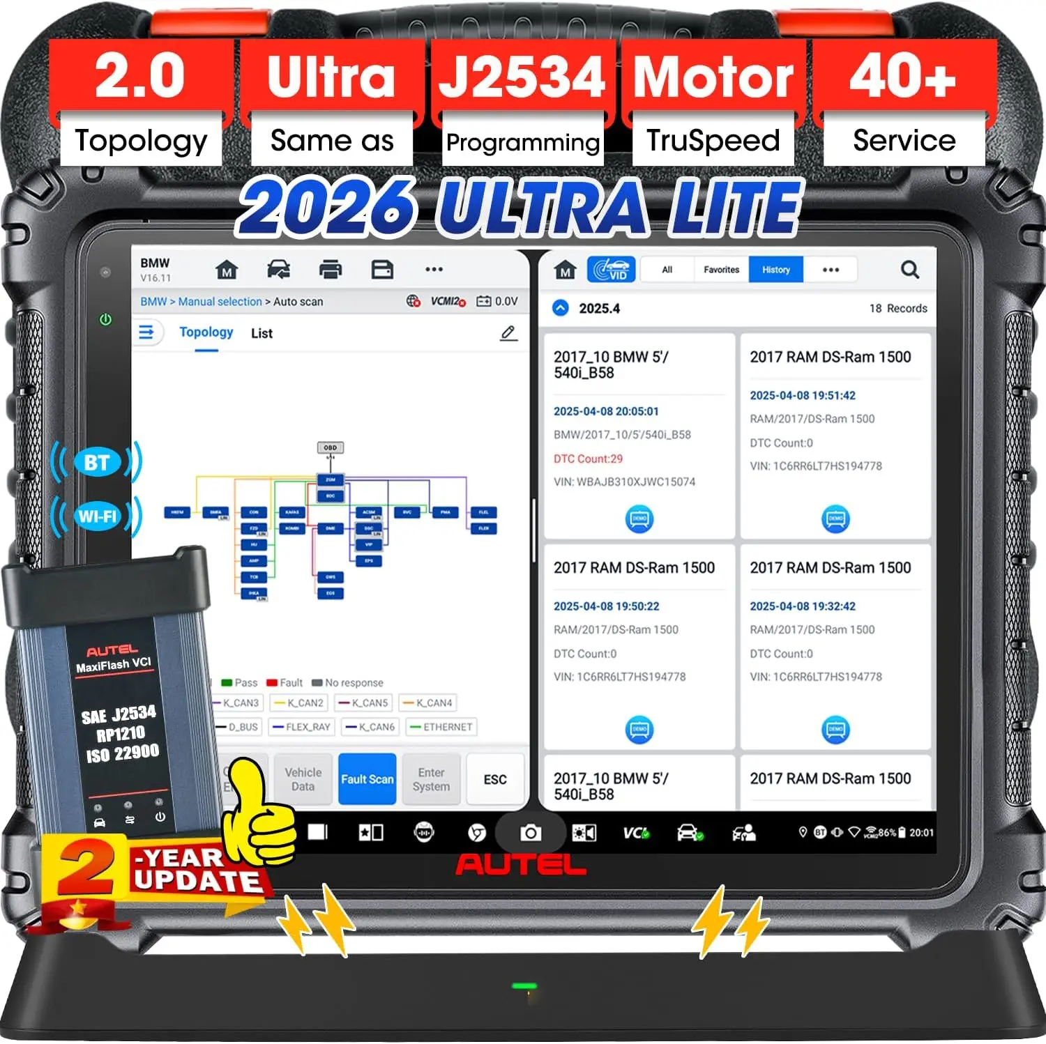 Escáner Inteligente Autel MaxiCOM Ultra Lite, Modelo con 2 Años de Actualizaciones Gratuitas, Motor TruSpeed, Topología, Servicios, 3000 Pruebas, FCA SGW