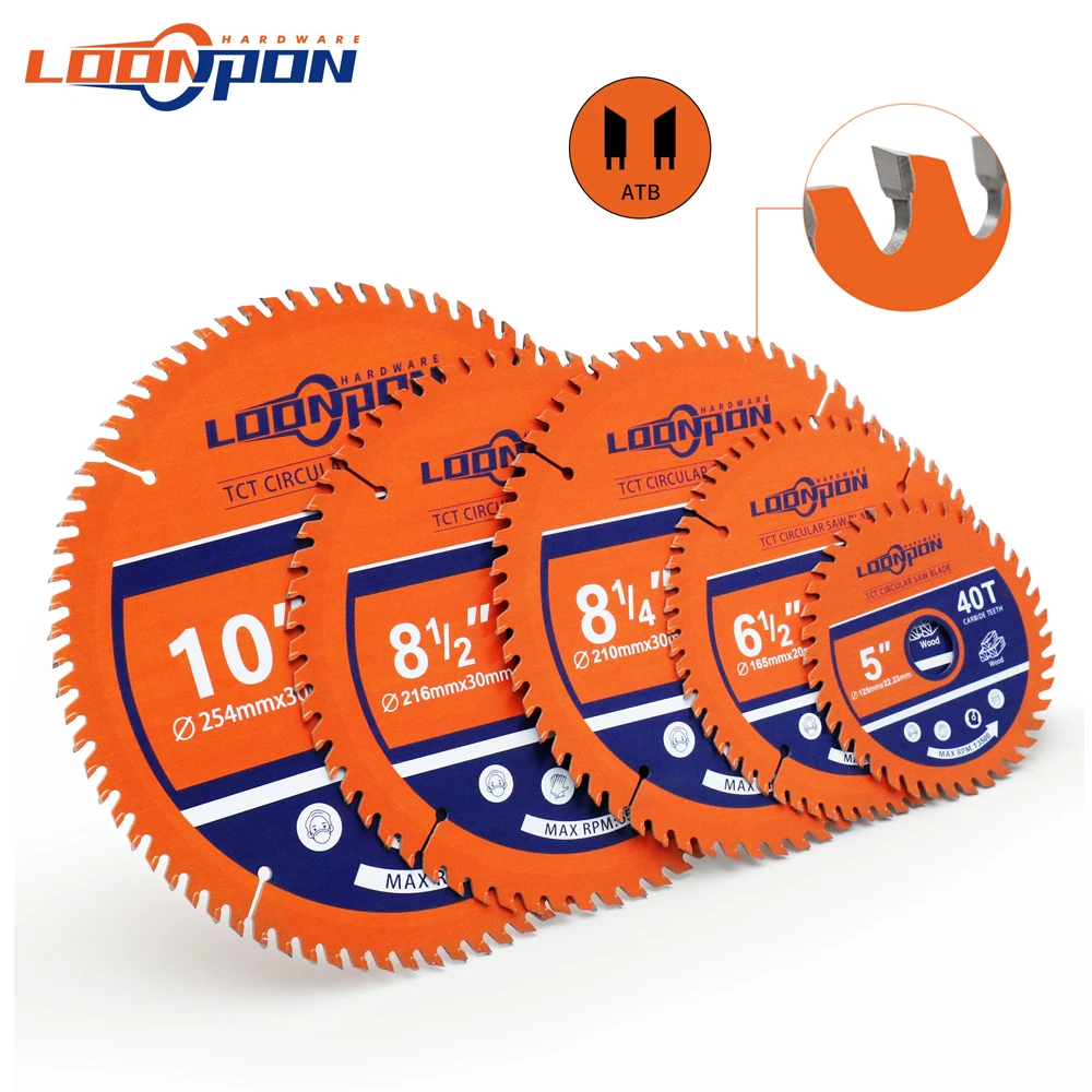 LOONPON 125/165/216/254mm Tungsten Carbide Tip 40/60/80T Circular Saw Blade Disc Woodworking For Cutting Wood Tool