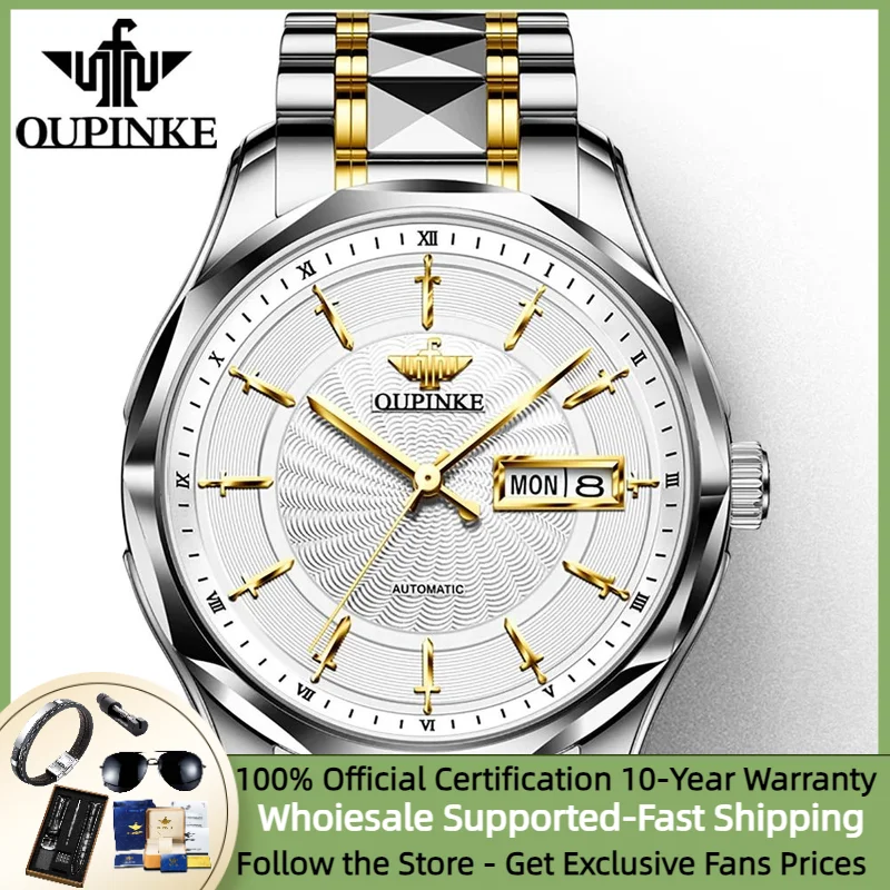 OUPINKE 3172 Japan mechanical movement watch tungsten steel Sapphire Crystal Genuine Automatic Mechanical Watch for Men Original