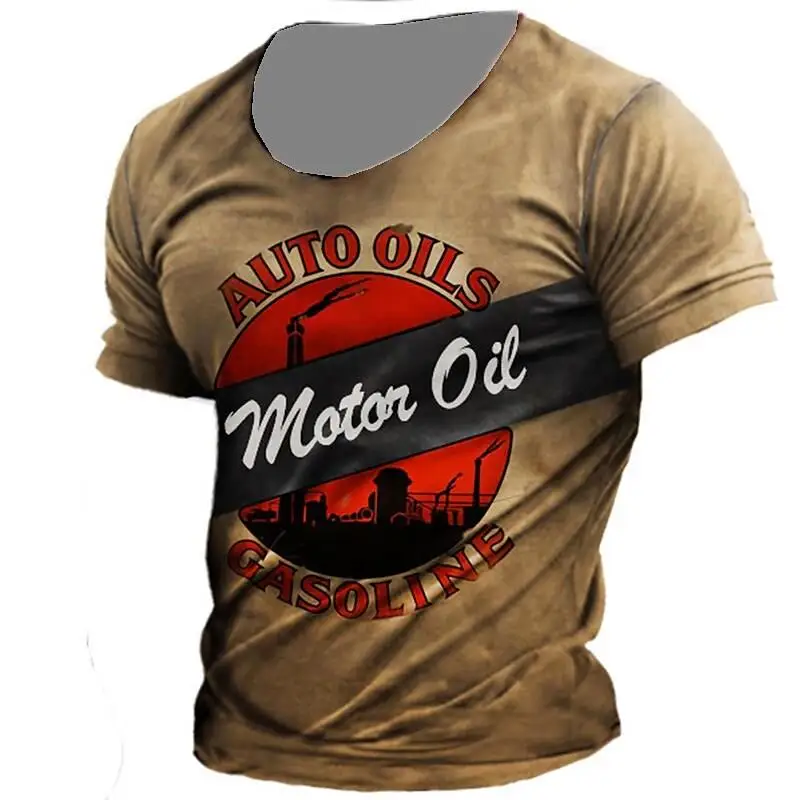 Classic Vintage Summer Motorcycle Men\'s T-shirt 3d Printed Sleeves Fashion Street Heavy Metal Punk Large Size Baggy O-neck Top