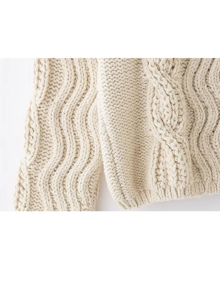 HH Women's Winter Fashion Versatile Fair Isle Pattern Solid Twist Wool Sweater Female Casual Long Sleeve Pullover Sweater Mujer