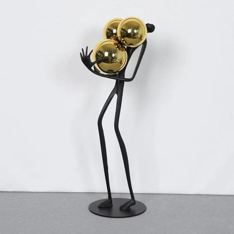 

Minimalist Black Matchstick Men Ornaments Golden Ball Decorative Character Statue Desk Decoration Abstract Figure Sculpture