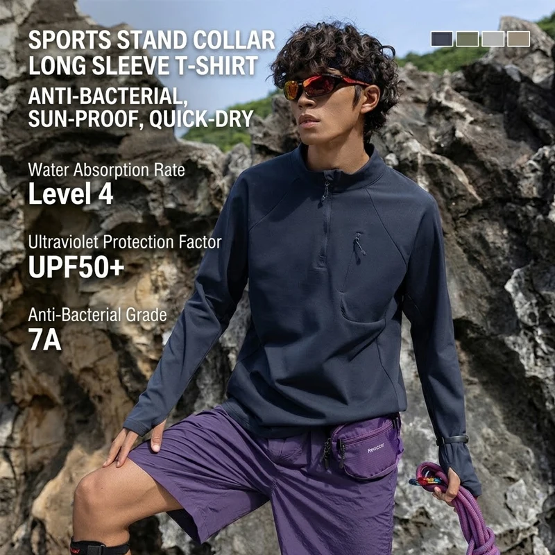 Men's Half-Zip Quick-Dry Long Sleeve Shirt with Chest Pocket – UPF50+ Sun Protection Moisture-Wicking for Hiking Outdoor Sports