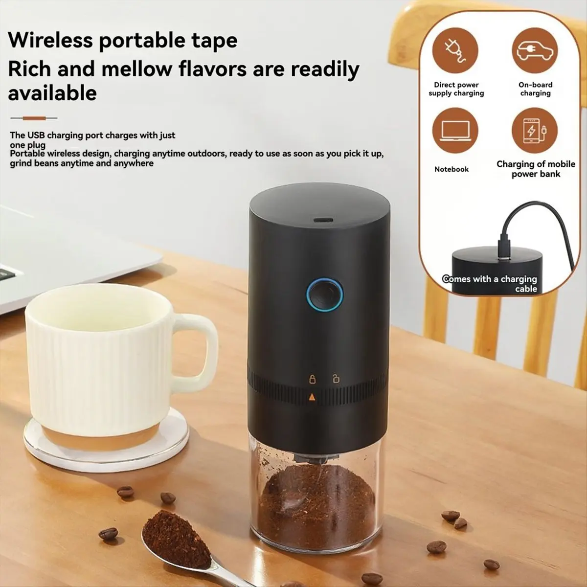 DT162 TO Portable Battery Powered Coffee Grinder with Fast Grinding Rechargeable Coffee Grinder with LED Display Coffee Grinder