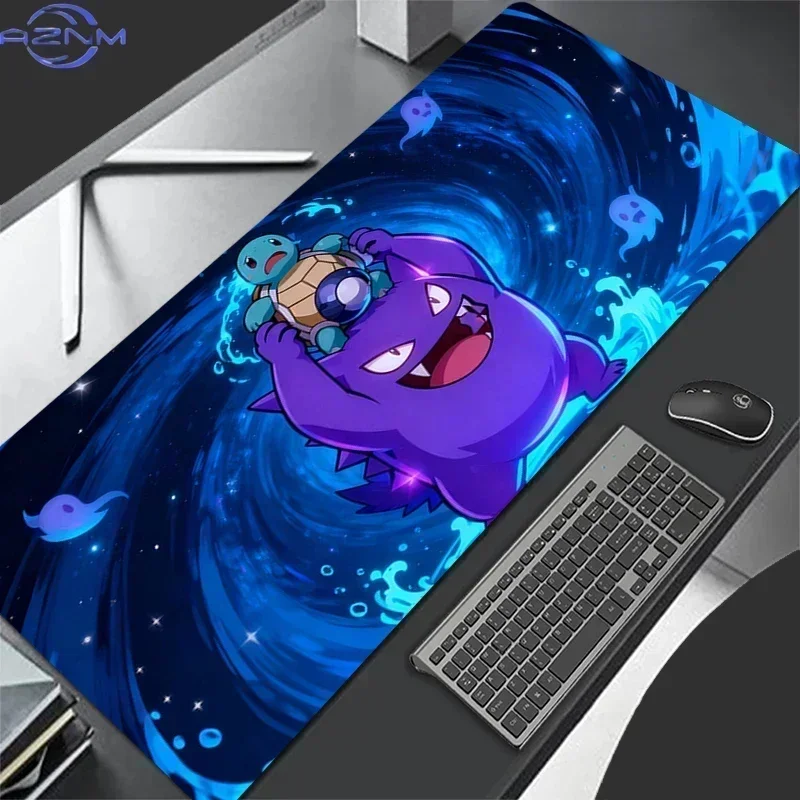 Gengar and Squirtle Blue Galaxy Anime Large Mousepad, Rubber Non Slip Desk Mat for Gaming and Office Desktop Decoration