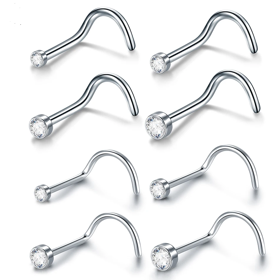 1Pc Stainless Steel Nostril Piercing Flat Zircon Screw Nose Ring Stud Earring Pircing Nariz Women Men Jewelry 1.5/2/2.5/3mm
