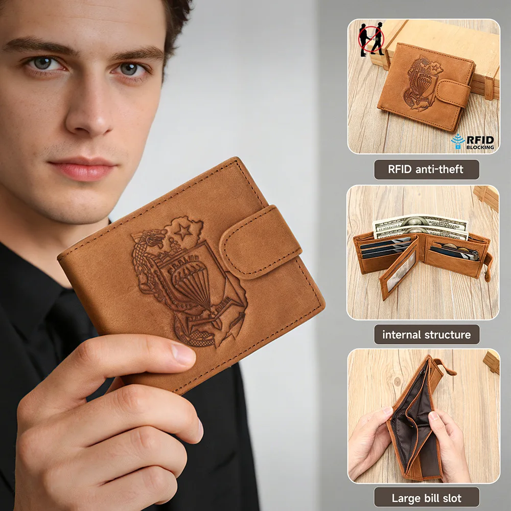 Retro Genuine Leather Wallet for Men, Multifunctional RFID Anti-Theft Card Cash Purse