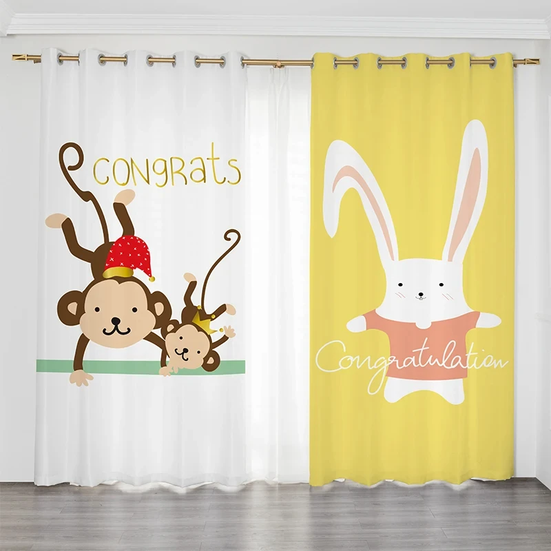 Toy Excavator Car Pattern Children's Room High Shading Curtain Cute Cartoon Dinosaur Boy Girl Bedroom Blackout Drape 2 Panels