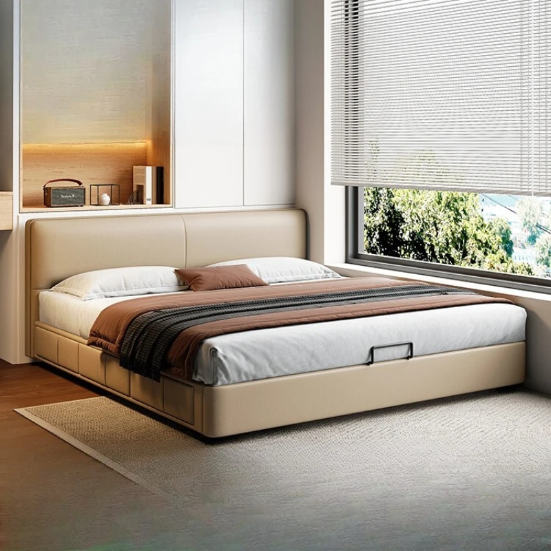 Modern Minimalist Ultra-thin Headboard  Low Backrest Leather Bed  Small Unit  Second  Side To Side  Space Saving Cama Bedroom