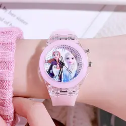 Disney Children Watch Frozen Princess Pattern Led Glowing Flash Fashion Kids Quartz Wristwatch Christmas Gifts