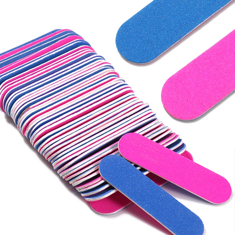 Blue/Rose Red Mini Double Sided Nail File Sandpaper Disposable Nail Equipment Accessories Buffer Files Manicure Nail Art Tools