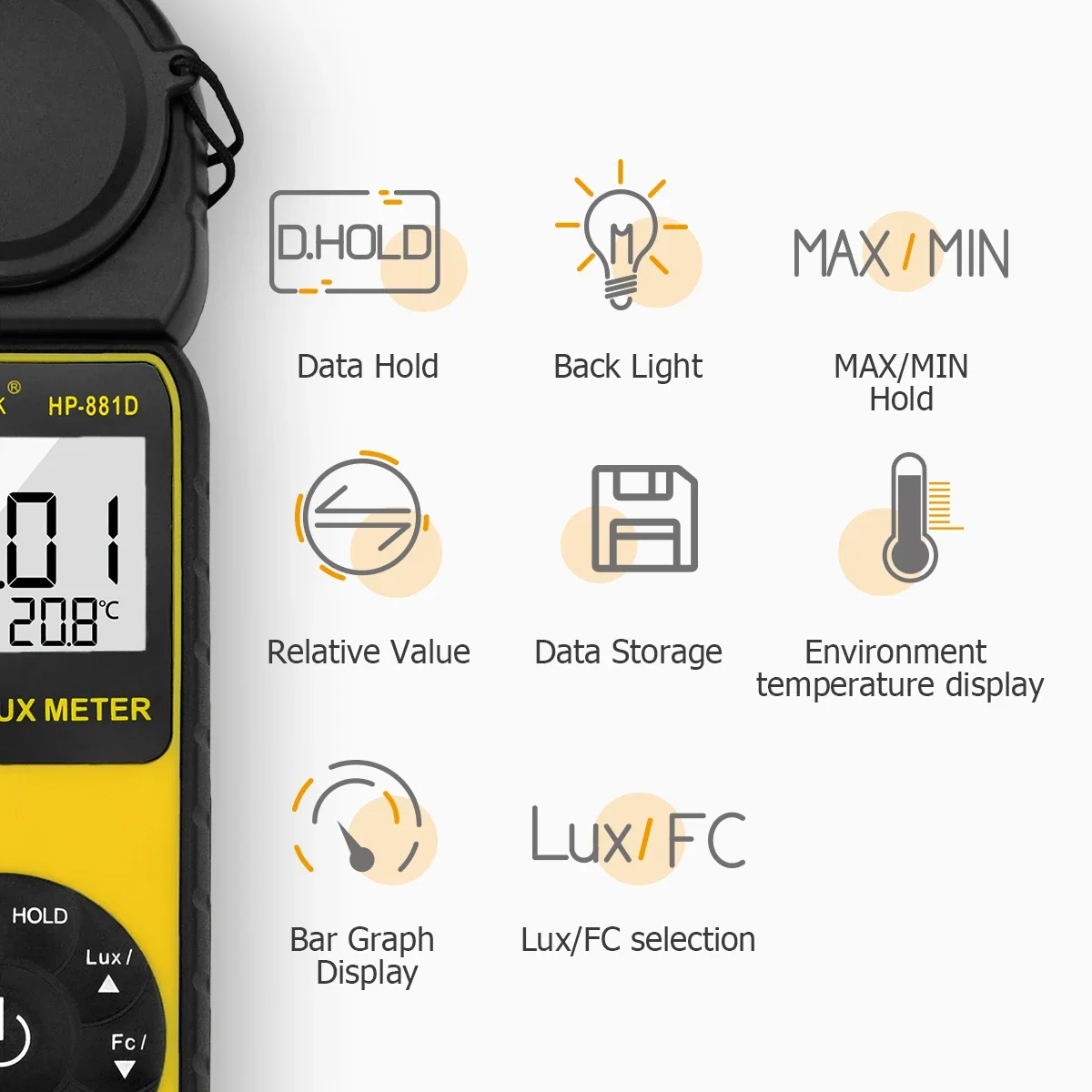 q 881D q Illuminance Light Meter 0.01~400,000 Lux Foot Candles Tester 270 Rotated Sensor Luxmeter Test Instruments