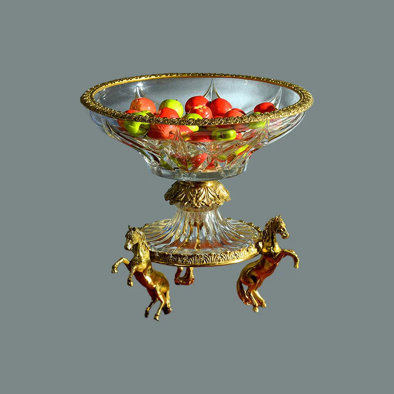 Living room round snack dessert cake dried fruit decoration brass tray kitchen counter fruit salad glass bowl