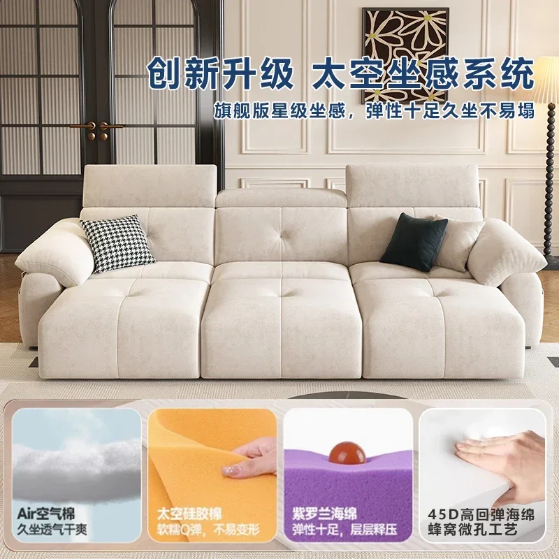 Divano letto elettrico in tessuto a doppio scopo soggiorno piccolo appartamento pieghevole funzione telescopica divano gatto graffio in tessuto crema