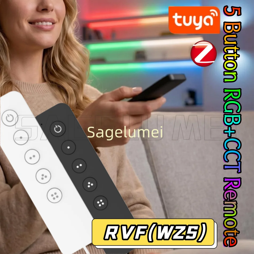 Tuya Smart APP Group control/Scenario linkage mode with indicator light 5 Button RGB+CCT Zigbee3.0 Remote Control RVF(WZS) 30M