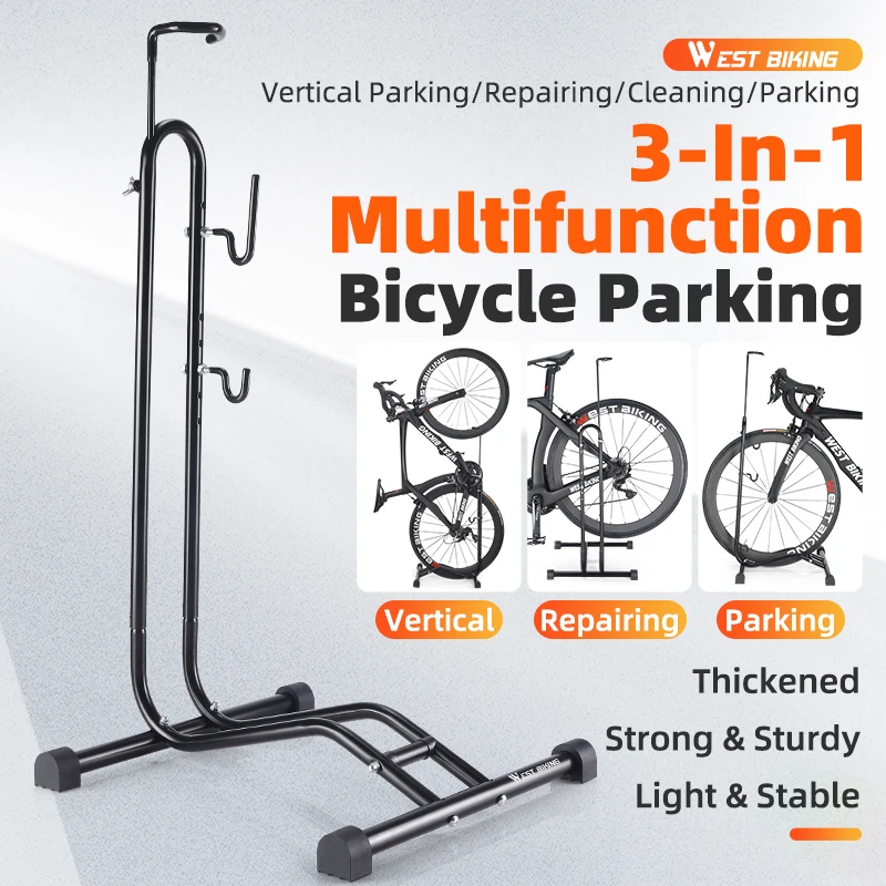 Adjustable Steel Bike Rack Indoor/Outdoor Floor Stand for Mountain and Road Bicycles