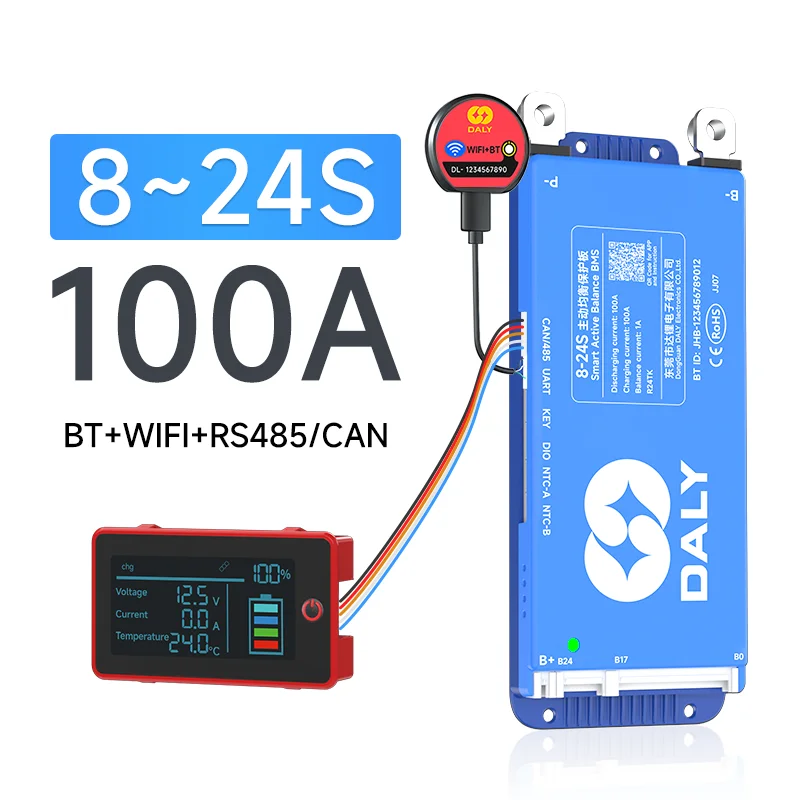 DALY Smart bms 4S 12V 8S 24V 16S 48V 100A 150A 200A LiFePo4 Actieve Balans BMS voor lithiumbatterij met LCD RS485 UART BT WIFI