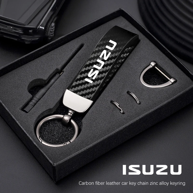 Chaveiro estilo fibra de carbono para carro, chaveiro de couro de microfibra para isuzu dmax mux trooper elf nqr 75 para frente rodeio kb bulorn