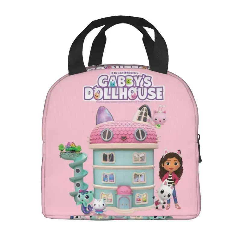 Gabbys Dollhouse Resuable Lunch Boxes for Leakproof Cartoon Gabby Kids Thermal Cooler Food Insulated Lunch Bag Office Work