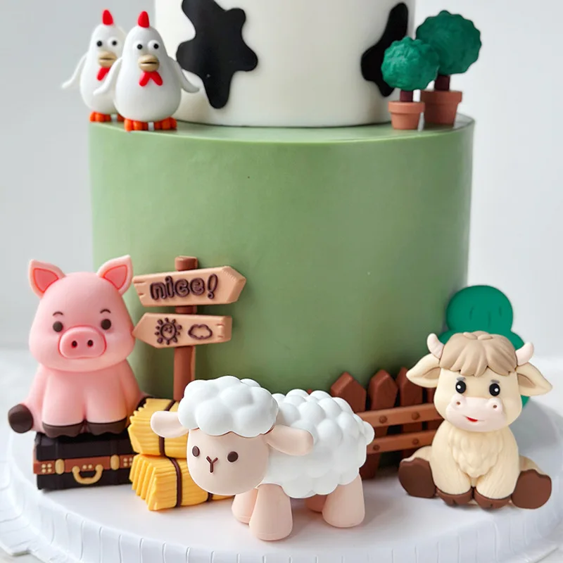 Farm Animal Cake Topper Sheep, Chick, Horse, Pig Kids 1st Happy Birthday DIY Cake Decoration Jungle Party Baby Shower Supplies