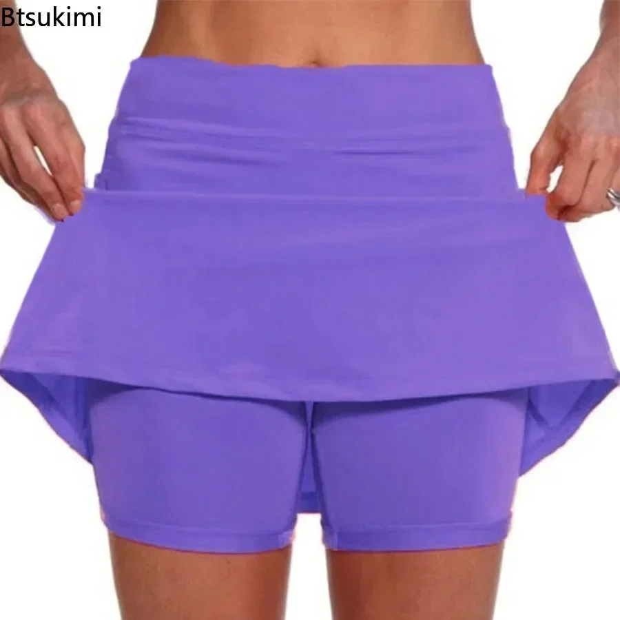 Nuovo 2025 Fitness da donna Casual Vita alta Gonna sportiva Pantaloncini da corsa Tennis Pantaloncini traspiranti Pantaloni al ginocchio con tasche