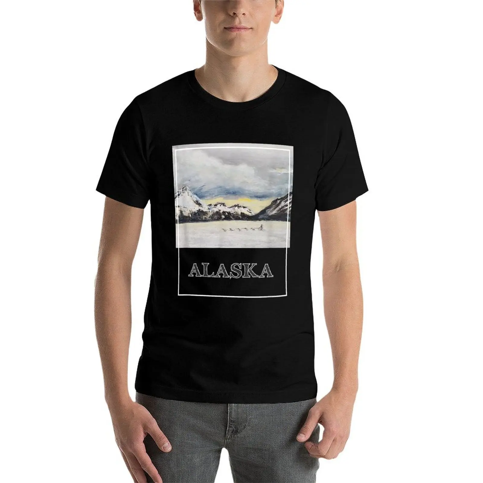 

Аляска, сани-собаки, сувенир Iditarod, подарочная футболка, хлопковая футболка с индивидуальным принтом, мужская футболка