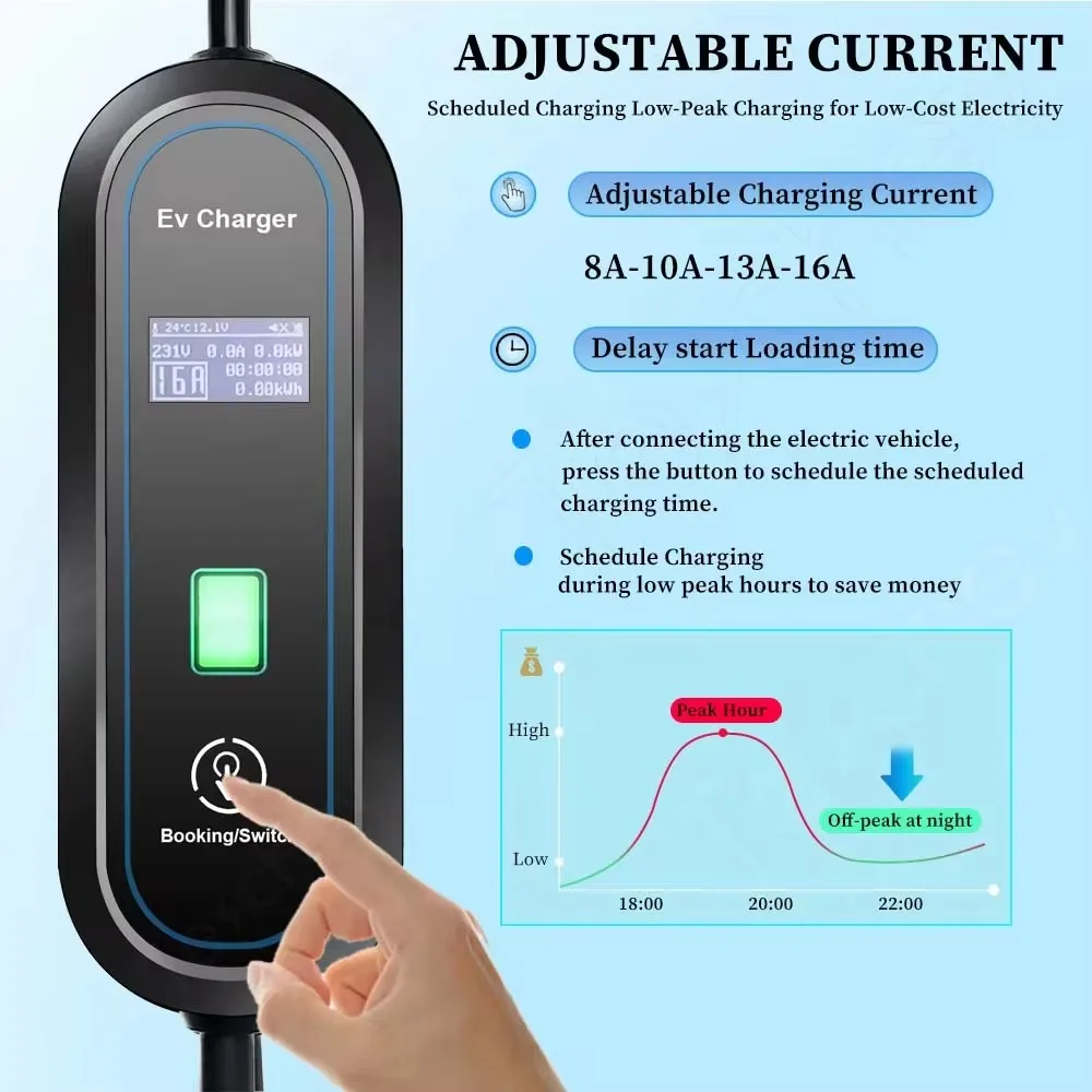 Teschev New GBT Type 1 Type 2 Car Charger 16A Protable EV Charger with 3.5M 5M Cable Current Adjustable Car Charging Station