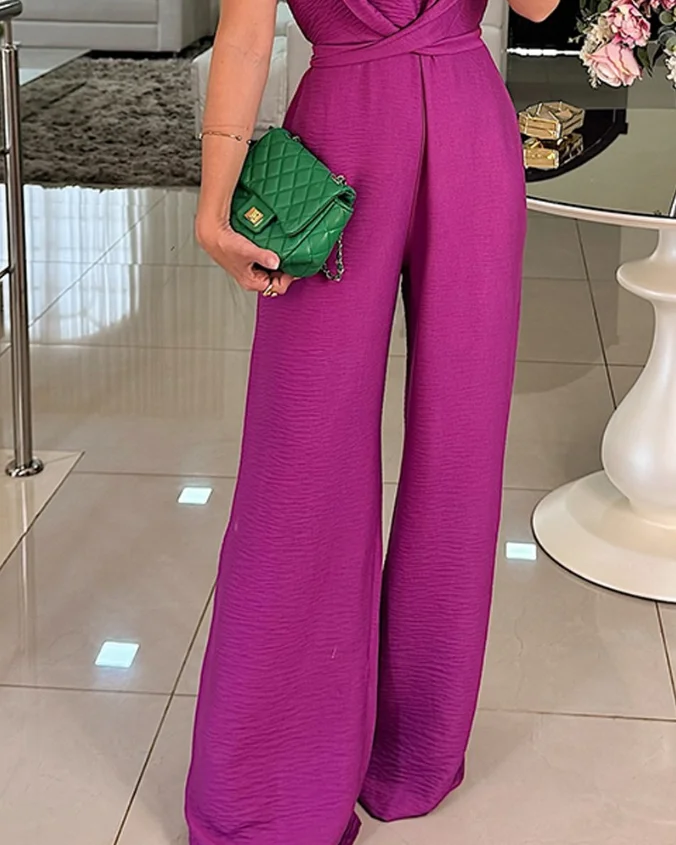 2025 Woman long jumpsuits elegant sexy Halter Sleeveless Lace-up Jumpsuit Casual Waist Ruched Loose Fit Romper