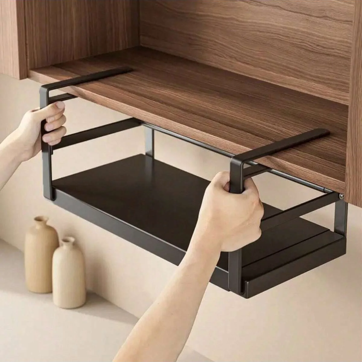 1 قطعة-رف تخزين خزانة قابلة للتوسيع، رف معلق، منظمات طاولة المطبخ، أرفف تحت الخزانة، سلة قابلة للسحب #4