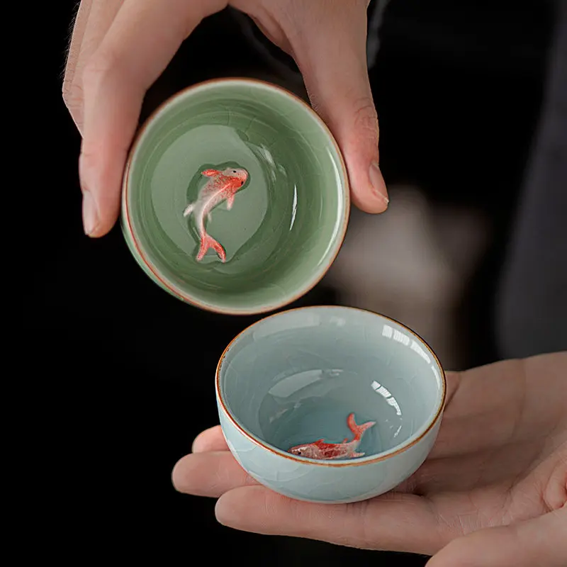Every year in Geyao, there are fish, small tea cups, handmade single koi fish, tea cups, cracked ice, tea tasting cups, tea cups