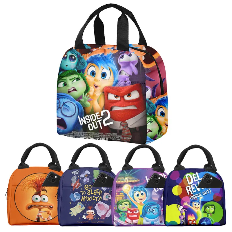 New Inside Out 2 Lunch Bag Cartoon Print Trendy Portable Large Capacity Anime Ice Bag Thickened Thermal Bags Children Handbag