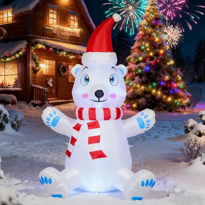 LED Luminous Inflatable Christmas Polar Bear Sign High Airtightness Outdoor Party Courtyard Garden Decoration Ornament