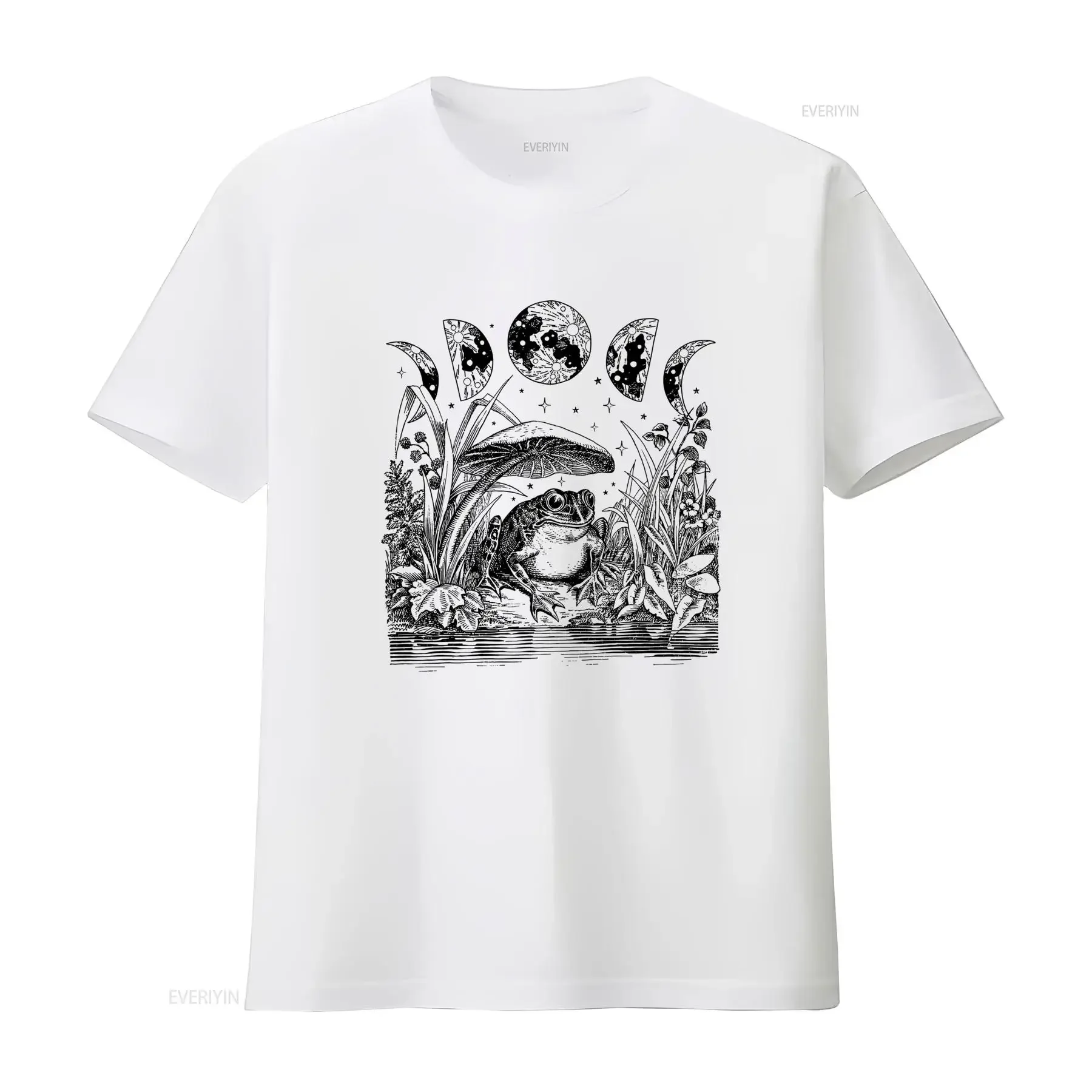 Enchanting Vintage Frog Mushroom Moon Cottagecore Aesthetic Witchy Cute T Shirt vintage Washed Breathable fashion